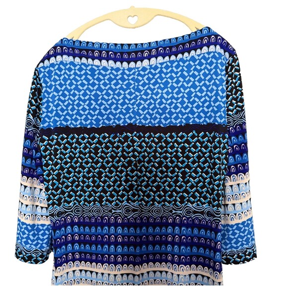 Donna Morgan Dress sz 10 Stretch Retro Boho Blue Midi 3/4 Sleeve Cruise Vacation - Picture 4 of 7